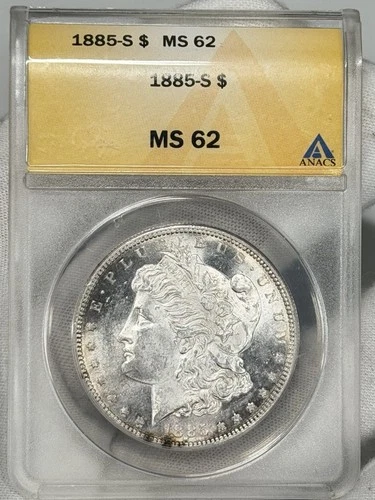1885-S Morgan Silver Dollar $1 ANACS MS62 San Francisco US Coin SEMI KEY DATE!