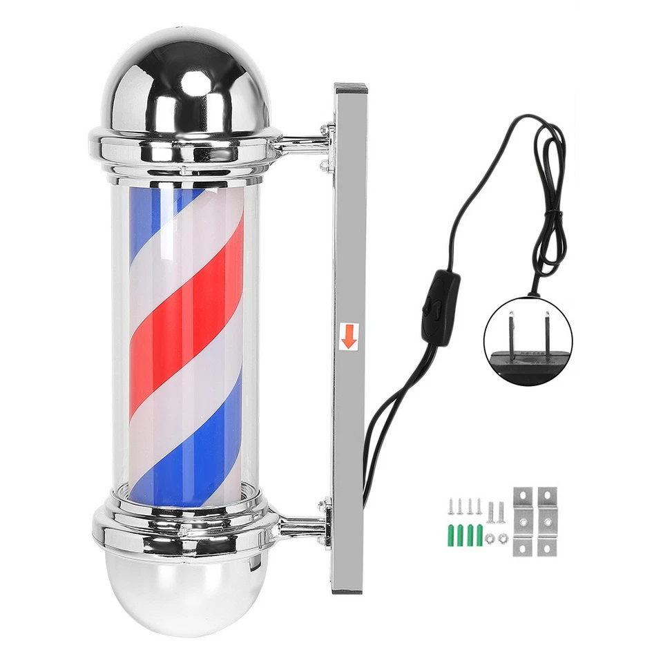 50cm/19.7inch Barber Shop Pole Red White Blue Rotating Light Stripe Sign Hair - Photo 4/4