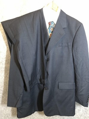 Andrew Fezza Suit Mens 42R Dark Navy Super 100's Wool 2 Piece Pleated Cuffed