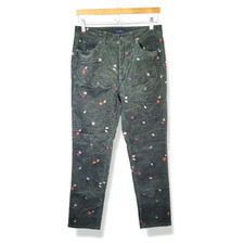 Talbots Embroidered Fall Leaf Corduroy Pants Size 4 Straight Leg Classic Preppy