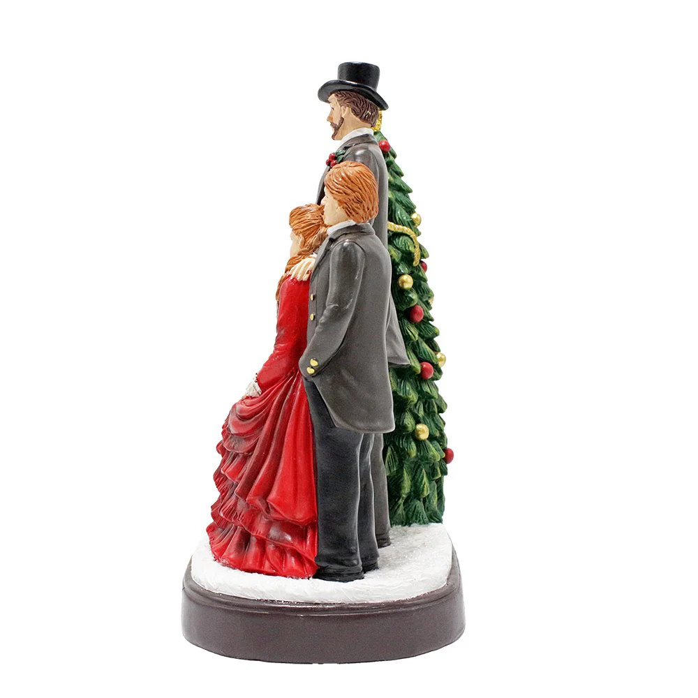 Elegant Victorian Christmas Family Figurine, 8" Vintage Holiday Tabletop Statue