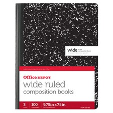 Office Depot Brand Composition Book, 7.5"x9.75", Wide-Ruled, Marble, 3-Pk