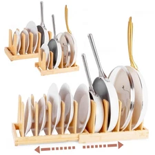 Pot and Pan Organizer for Under Cabinet – Bamboo Pot Lid Organizer for Cabine...
