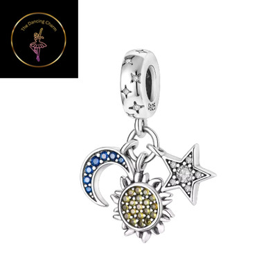  Sonne Mond & Stern Himmlisch Charm Anhänger Armband Echt Sterling S925 