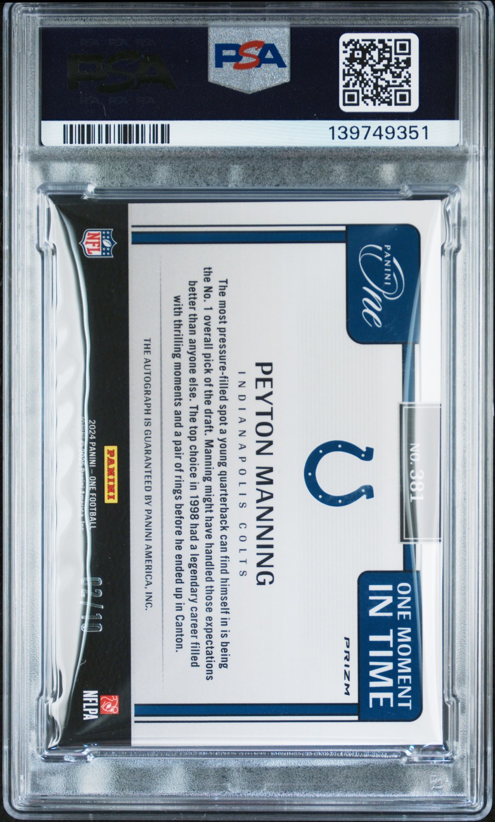 2024 PANINI ONE ONE MOMENT IN TIME AUTO-GOLD PEYTON MANNING 2/10 PSA 8 AUTO 10 view 2
