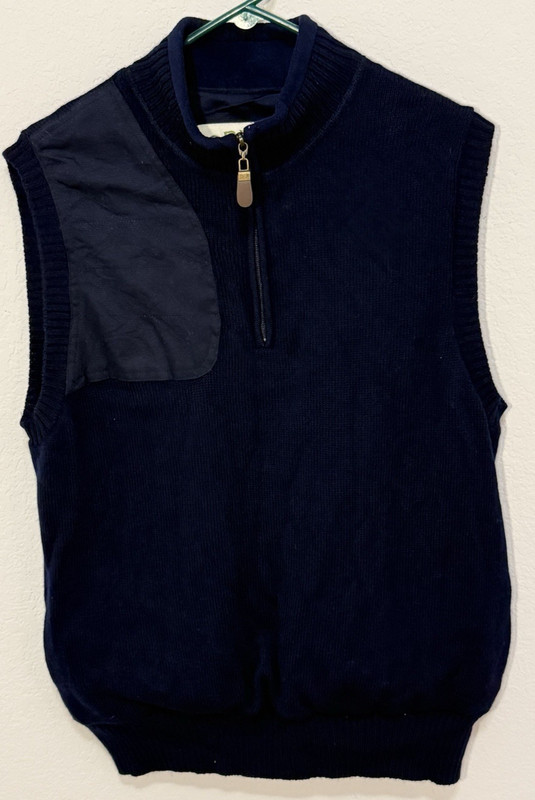 Orvis Wool 1/4 Zip Sweater Vest Men’s Medium Lined Navy Blue Golf Fishing Hiking