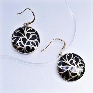 Authentic Vintage gold plated Sterling 925 silver circle spiral earrings black enamel