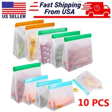 10 Pack Reusable Storage Bags PVEA Food Storage Bags For Marinate Sandwich S M L