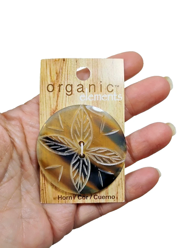 Large Brown Flower Horn Button x 1 Piece Organic Elements 2-Hole 2 inch B61 - Image 3 of 4