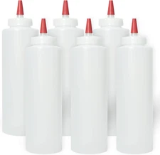 Plastic Squeeze Condiment Bottles with Red Tip Cap 16-ounce Set of 6 Wide Mouth