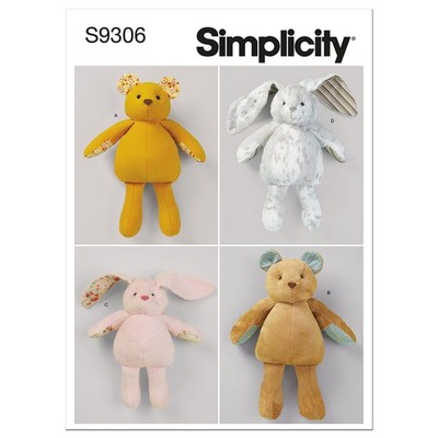 Plush Bunnies And Bear Sewing Pattern Packet Code 9306 One Size White Craft