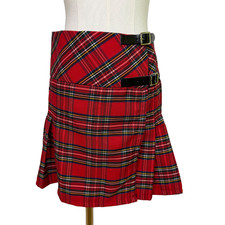 Scottish Highland Redstone Kilt Billie Skirt Woman Sz 10 Tartan Red Plaid Buckle