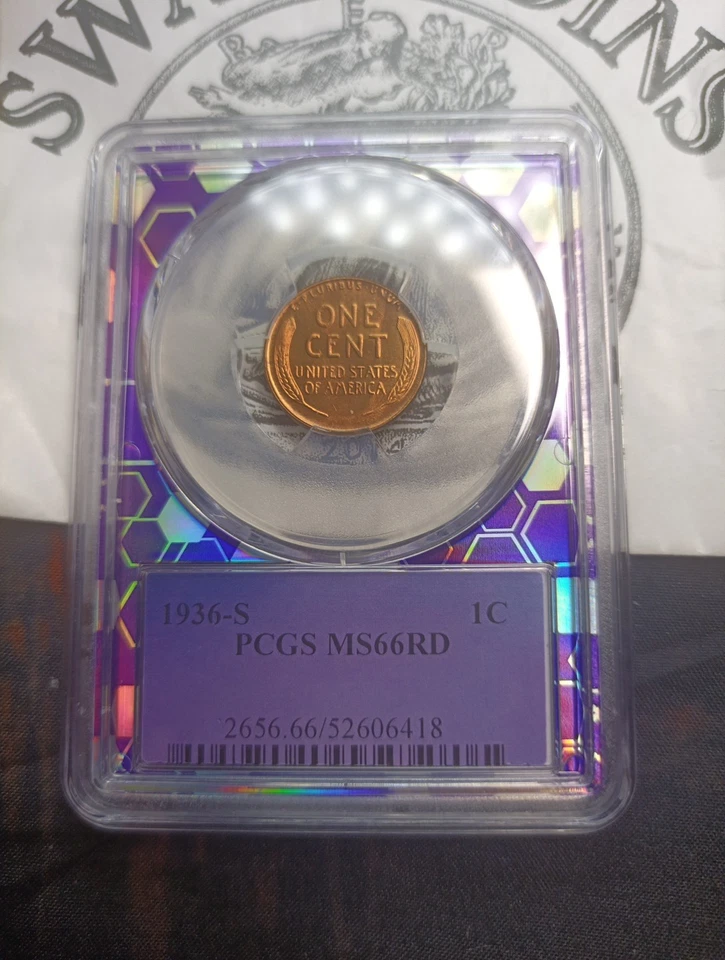 1936 S LINCOLN CENT WHEAT PENNY PCGS MS66 RD ES125 - Image 2 of 3