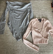 FOREVER 21 Women's Gray Off-Shoulder Long Sleeve Bodysuit  Top Bundle Sz M