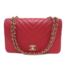 Chanel V-Stitch Leather Shoulder Bag Women Red One Size