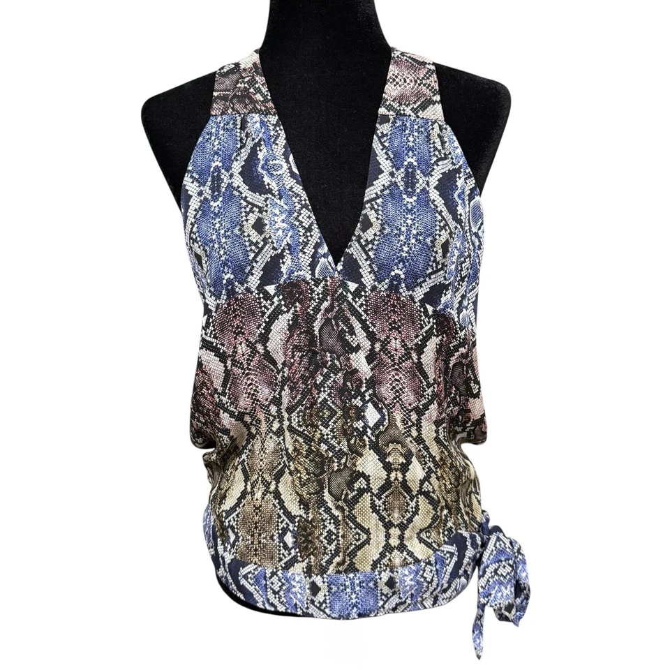 Parker Kenna Silk Snakeskin Print Tie Hem Sleeveless Wrap Top Medium - Image 4 of 4
