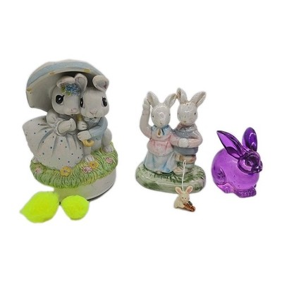 Vtg Otagiri Ceramic Easter Bunny Music Box ~ Lot of 3 Rabbits ~ PIC READ