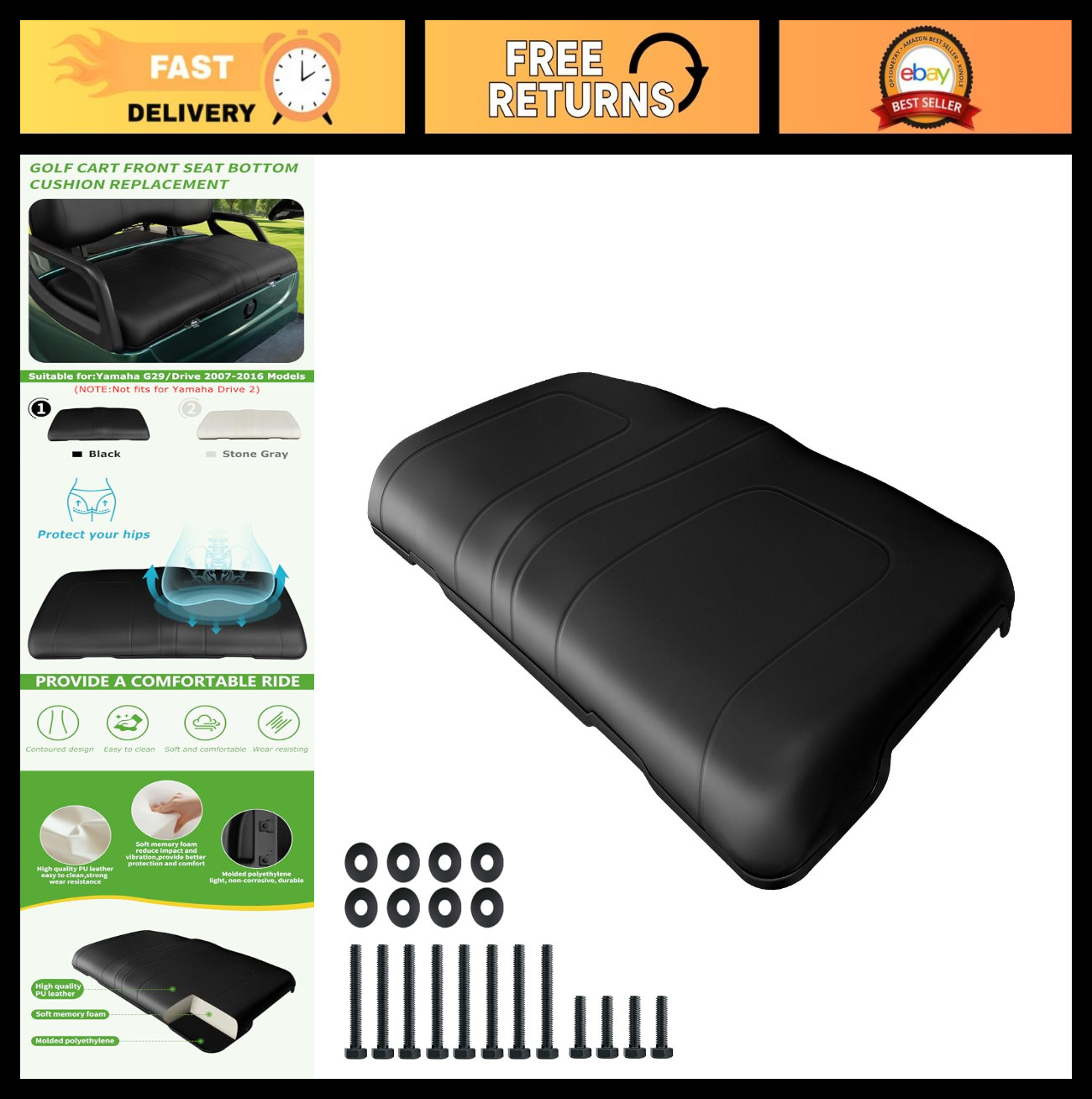 Cart Front Seat Cushion Replacement For Yamaha G29/drive 2007-2016 Models