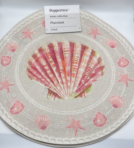 Peppertree Placemat 4 Pack Round: Diameter 38cm ~ Seashell & Starfish ...