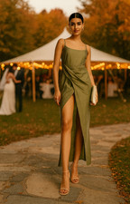 ASOS DESIGN Womens Washed Cami Midi Dress With Drape Skirt In Green RRP £55