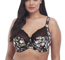 Elomi Mariella Underwire Banded Bra 36G Black Floral Print Full Figure Lingerie
