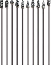 10Pcs Long Carbide Burr Set, 1/8 Inch Shank, 4.4 Inch Total Length, Fits Dremel