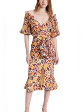 SALONI Women’s Olivia Dress Off the Shoulder Mango Sunflower Silk Size 2