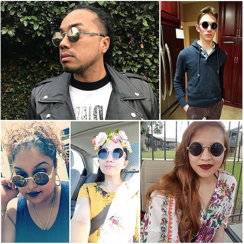 Mode Metall Retro runde Sonnenbrille UV400 Vintage 90er Jahre Gothic Steampunk Brille - Bild 11 von 30