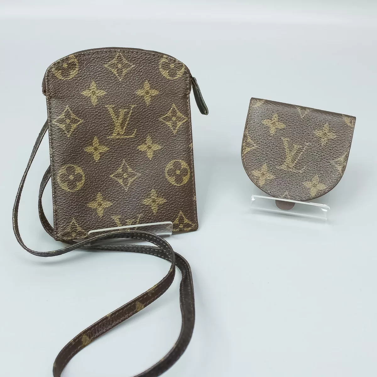 LOUIS VUITTON Monogram Shoulder Pouch Bag & Coin Case Purse Set Brown