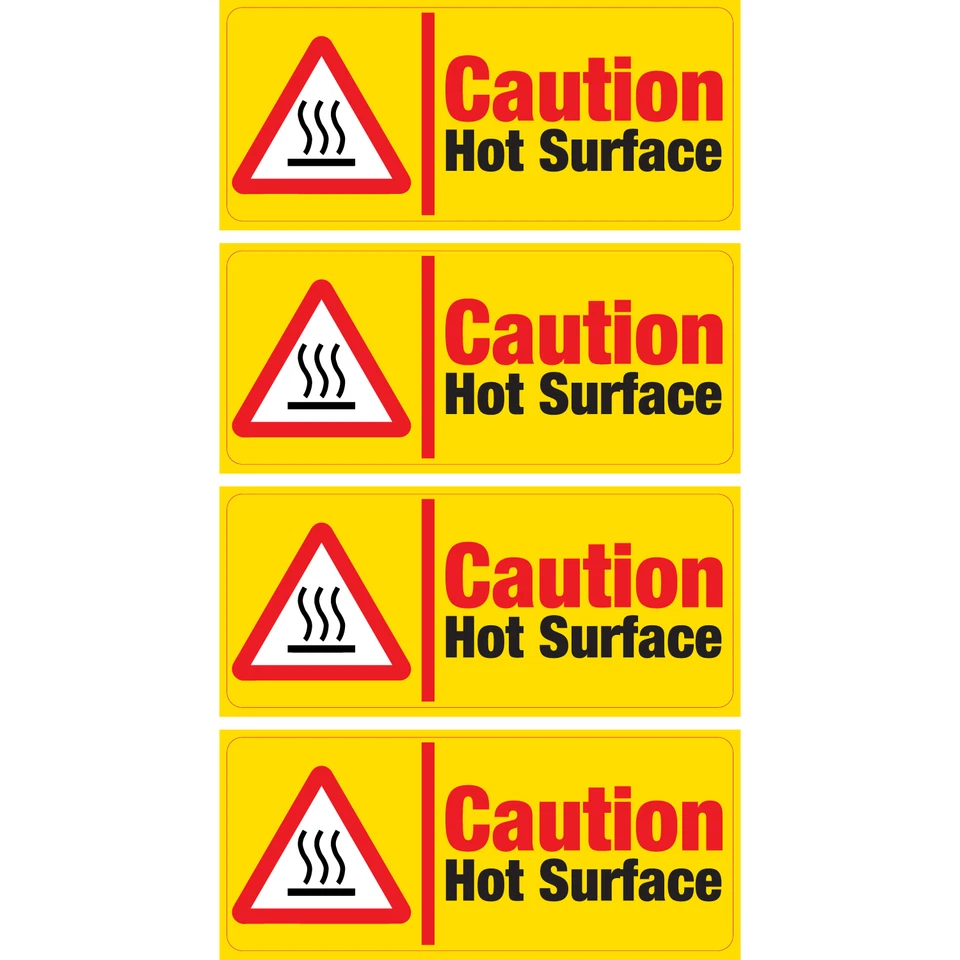 PRINTWHIZZ 4 x Caution Hot Surface Vinyl Sticker RED Hazard Health and Safety Business Shop