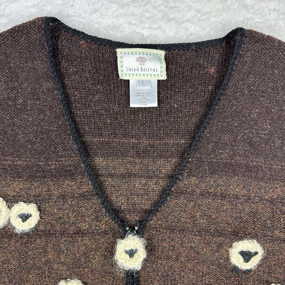 VTG 1999 Susan Bristol Sheep Sweater Vest Shetland Wool Large Brown Lambs *Holes - Image 3 of 4