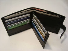 Leather Wallet with Id Space and Back Zip Button Closer RFID Protected