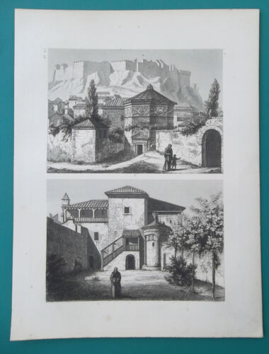 GRECE Athènes Horologium Lysicrates Monument Lord Byron's Residence - imprimé 1857 - Photo 1/1