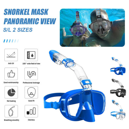 Half Face Snorkel Mask Anti-Fog 180° Panoramic View Diving with Anti-Leak Goggle - Picture 1 of 15