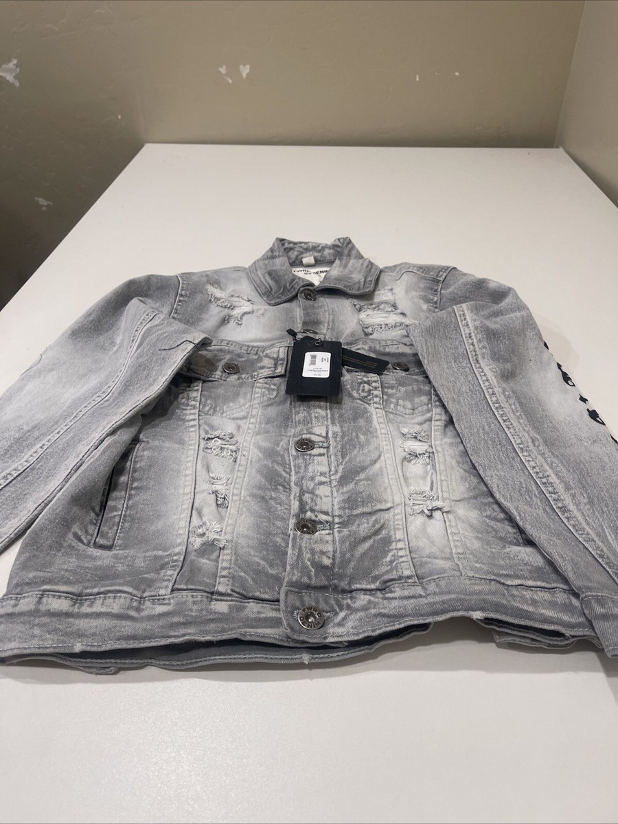 FWRD denim New York Light Grey Distressed Button Up Jean Jacket