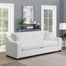 ELEGANT WHITE SLOPE ARM FABRIC SOFA WITH ACCENT PILLOWS LIVING ROOM FURNITURE