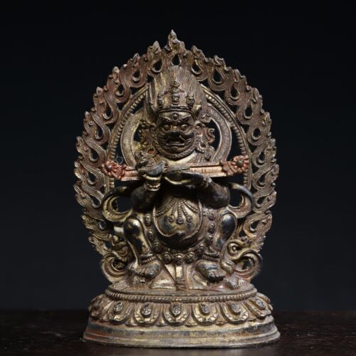 6.3" China Old Tibet Tibetan Buddhism temple Bronze gilt Mahakala Buddha statue - Afbeelding 1 van 9