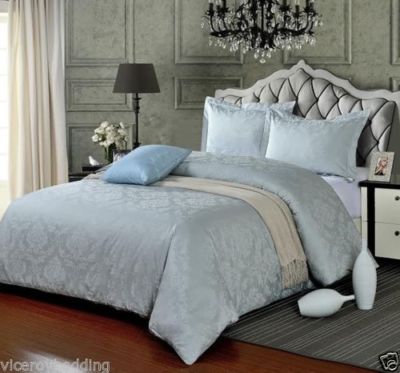 100 % Ägyptische Baumwolle 500 Fäden Damast Jacquard Bettbezug Bettset SILBER
