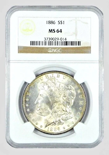 1886  MORGAN SILVER DOLLAR  PHILADELPHIA MINT  $1 COIN  NGC  GRADED  MS64  TONED
