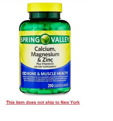 Spring Valley Calcium, Magnesium & Zinc Plus Vitamin D3 Coated Caplets 250 Count