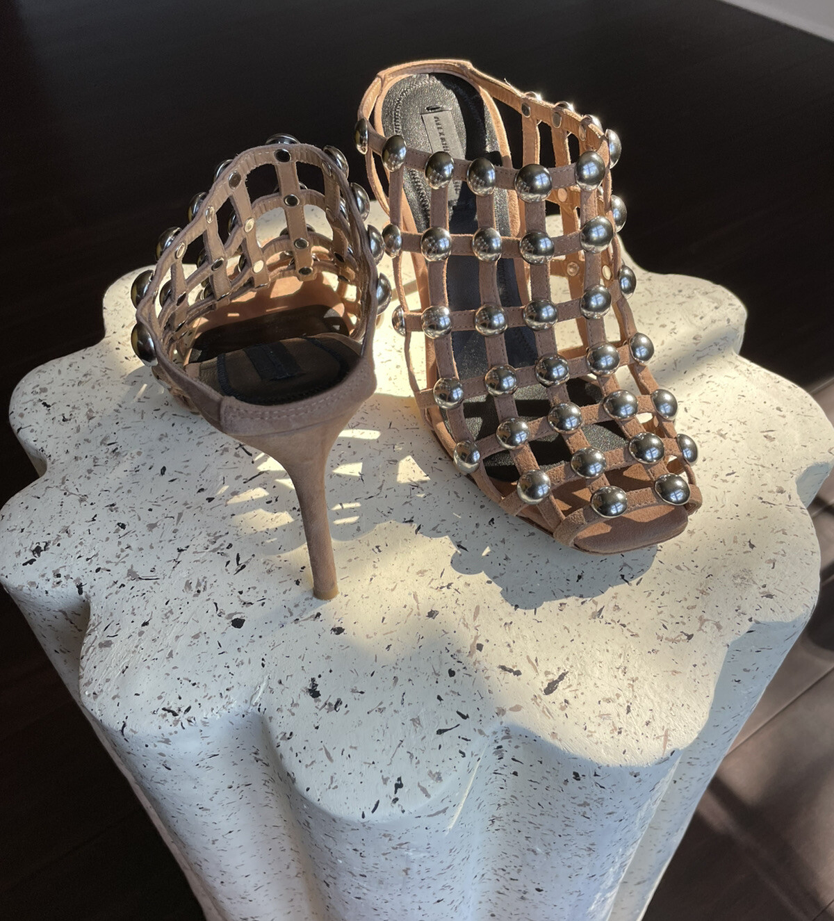 ALEXANDER WANG Sadie Grommet Mules Heels Pumps Beige Slides Shoes