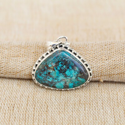 CHRYSOCOLLA NATURAL GEMSTONE 925 STERLING SILVER HANDMADE JEWELRY PENDANT 1.3''