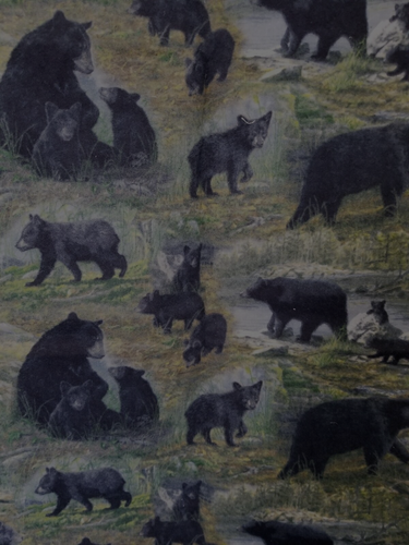 Houtman for Cranston Families of Black Bears On Green Flannel Fabric 32" x 44"