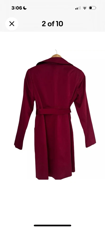 👠🧥❤️Casa Blanca Mercado Negro Volantes Borgoña Vino Satinado Abrigo Chaqueta Cinturón Talla M Foto 2 de 4