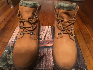 tan and green timberland boots