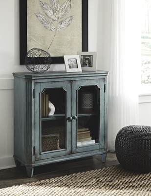 Distressed Wooden Accent Cabinet with Glass Front Doors ...