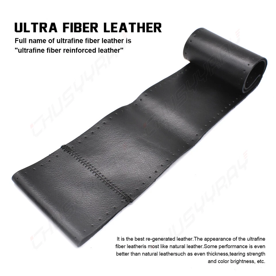 For Ford F150 F250 F350 Super Duty DIY 15" Steering Wheel Cover Genuine Leather - Image 4 of 4