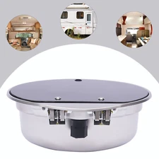 RV Caravan Camper Sink Stainless Steel Hand Wash Basin Sink w/Glass Lid & Faucet