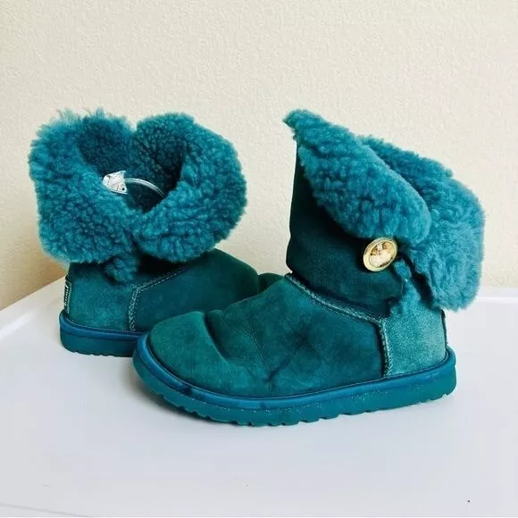 UGG RARE Teal Turquoise Ornate Gold Bling Bailey Button Ankle Boots