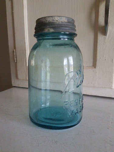 Vintage (falsch geformtes) KUGEL Einmachglas aquablau/oval geformt ~ perfekter Einmachglas - Bild 2 von 6